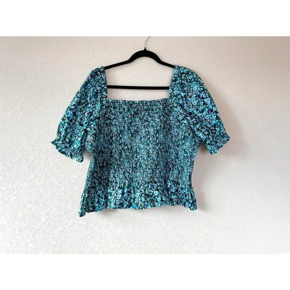 NWT! J. Crew Cotton Poplin Smocked Top Floral, Size 2X